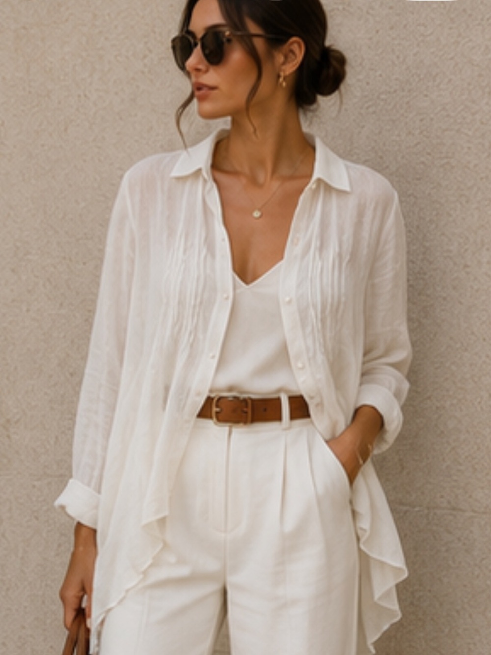 Massimo Dutti White Linen Button-Front Shirt